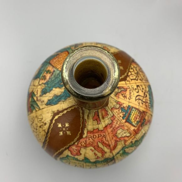 1960s Leather Wrapped Fausto Corduri Glass Decanter Old World Map Made in Italy - Picture 5 of 10